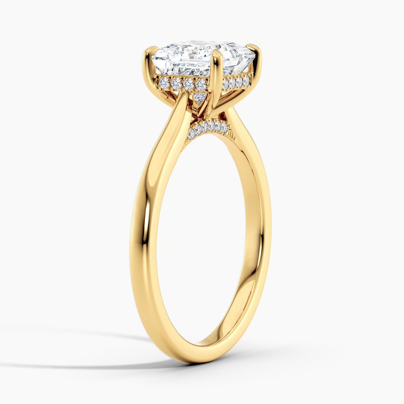 Tapered Classic Princess Diamond Hidden Halo Engagement Ring