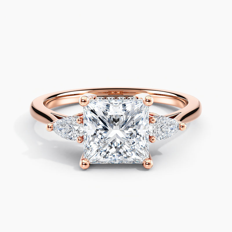 Petite Modern Three Stone Hidden Halo Princess Diamond Engagement Ring
