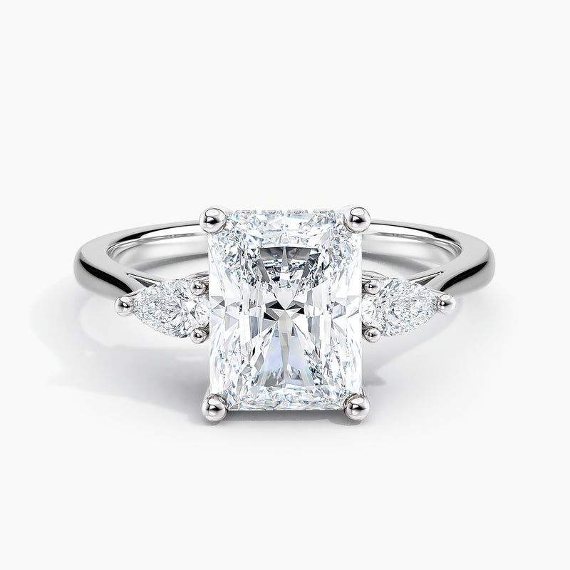 Petite Modern Three Stone Hidden Halo Radiant Diamond Engagement Ring
