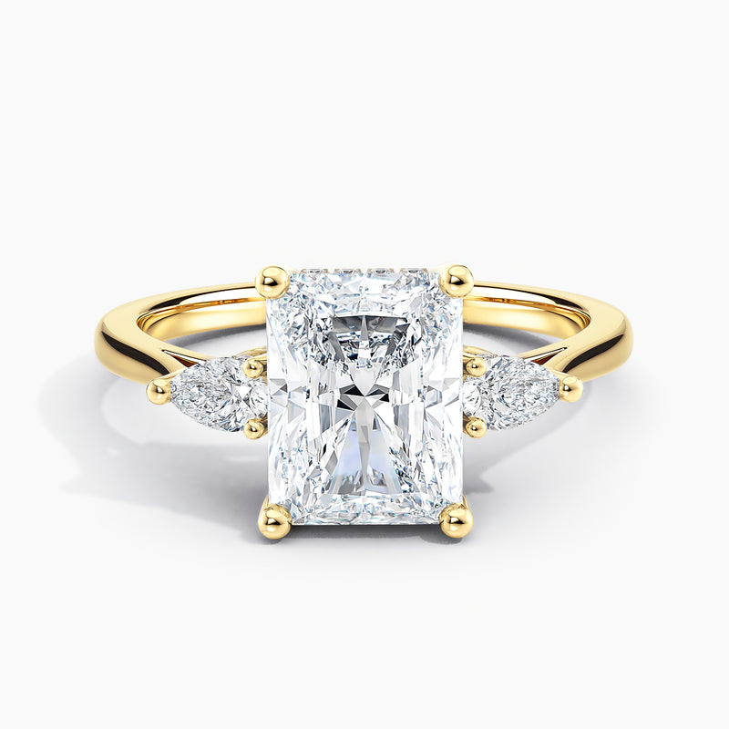 Petite Modern Three Stone Hidden Halo Radiant Diamond Engagement Ring