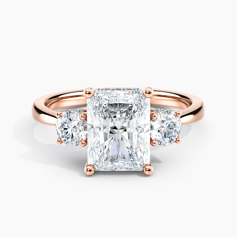 4.20 Ct Emerald Cut Lab Grown Diamond Three Stone Ring - Sterling Silver