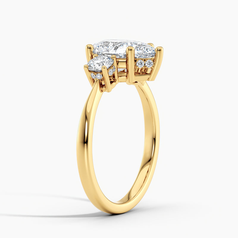 Tapered Three Stone Hidden Halo Pear Diamond Engagement Ring