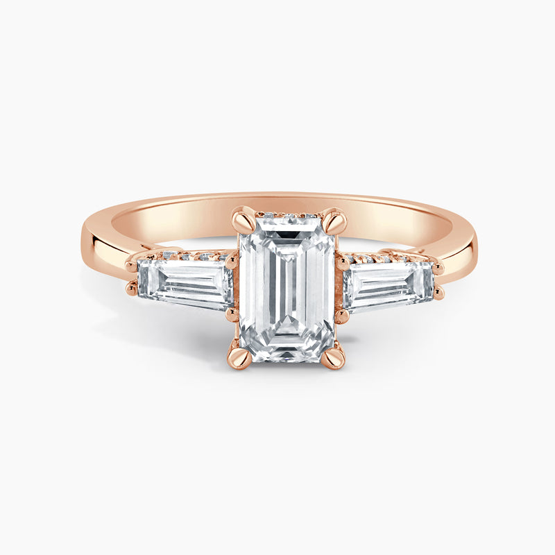 Emerald Cut 3.25 Ct Lab Grown Diamond Three Stone Tapered Ring – Sterling Silver