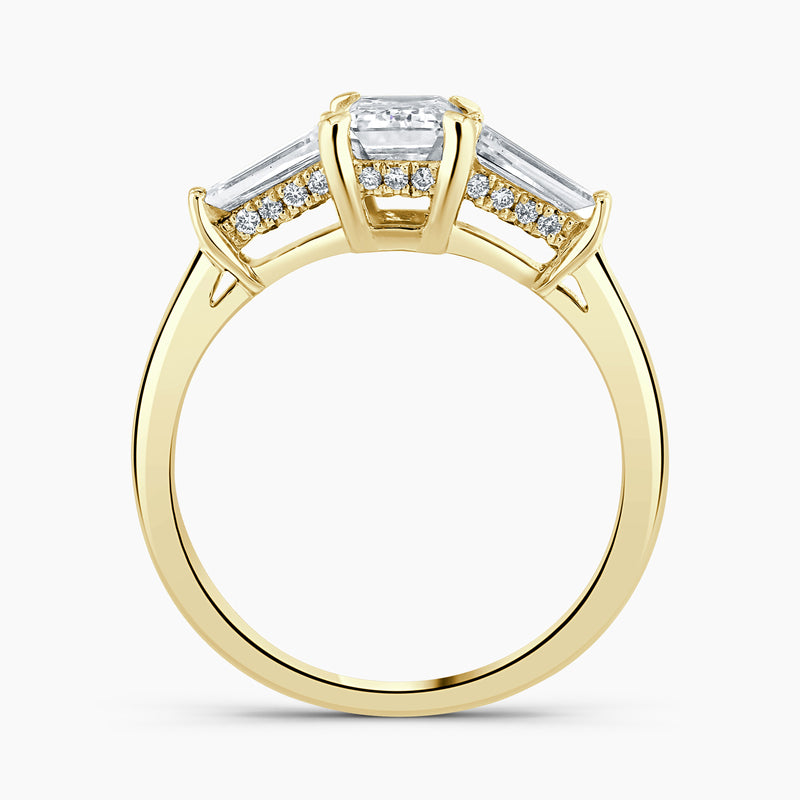 Emerald Cut 3.25 Ct Lab Grown Diamond Three Stone Tapered Ring – Sterling Silver