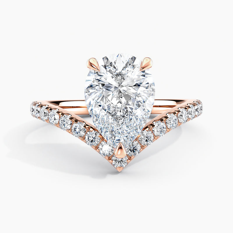 2.80 Ct Pear Cut Lab Grown Diamond V Shape Pavé Band Ring - Sterling Silver