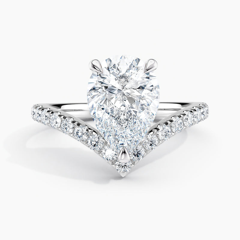 2.80 Ct Pear Cut Lab Grown Diamond V Shape Pavé Band Ring - Sterling Silver