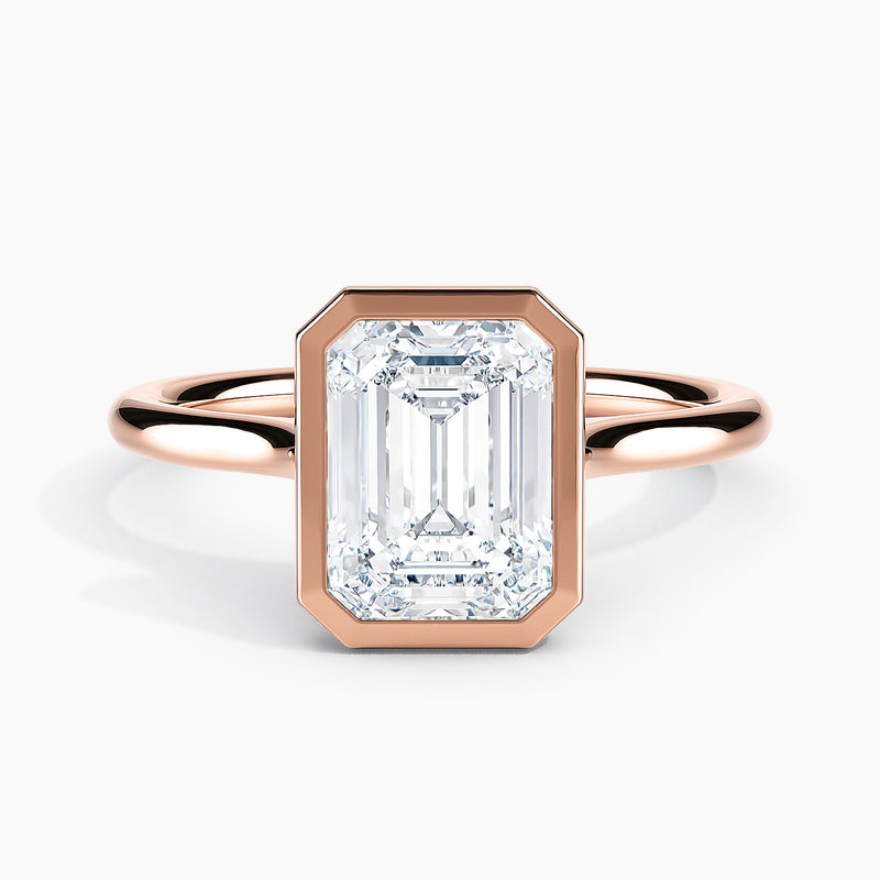 Bezel Set Solitaire Emerald Cut 2.70 Ct Lab Grown Diamond Ring - Sterling Silver