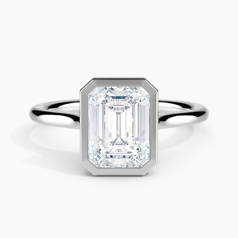 Bezel Set Solitaire Emerald Cut 2.70 Ct Lab Grown Diamond Ring - Sterling Silver
