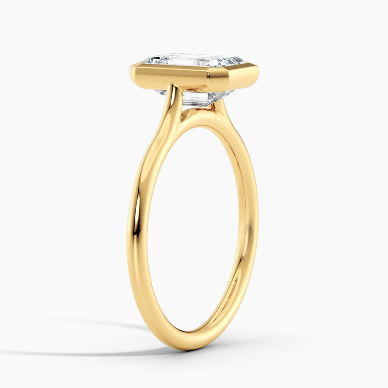 Classic Bezel Emerald Diamond Solitaire Engagement Ring