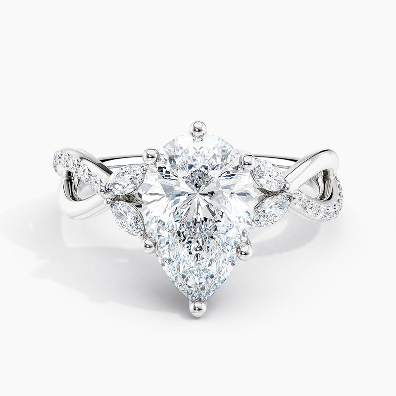Twisted Vine Marquise Accents Pear Diamond Engagement Ring