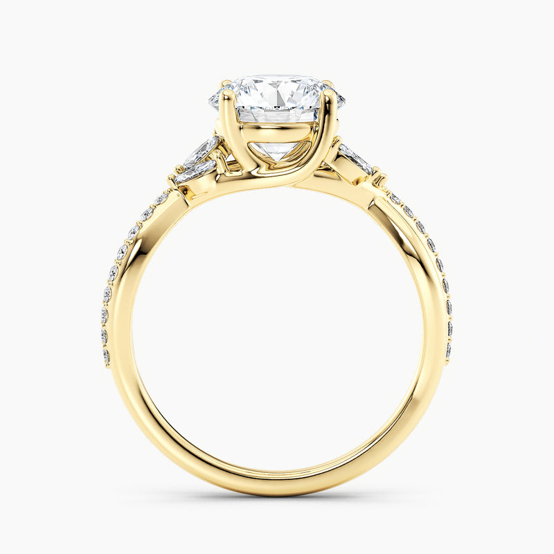 Twisted Vine Round Diamond Marquise Accents Engagement Ring