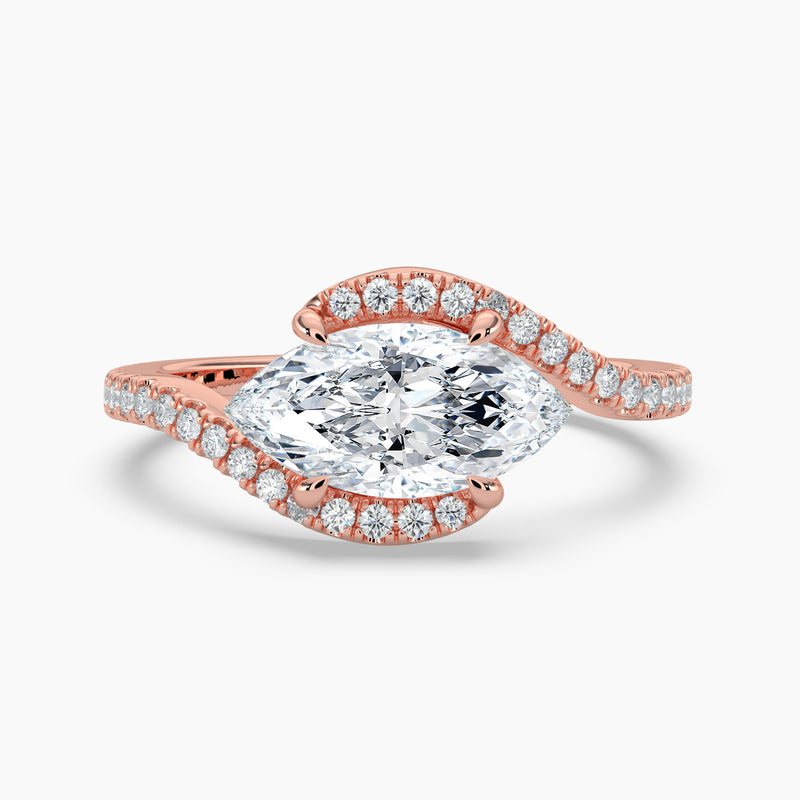 Marquise Cut 1.50 Ct Diamond Twist Pavé Bypass Halo Ring - Sterling Silver