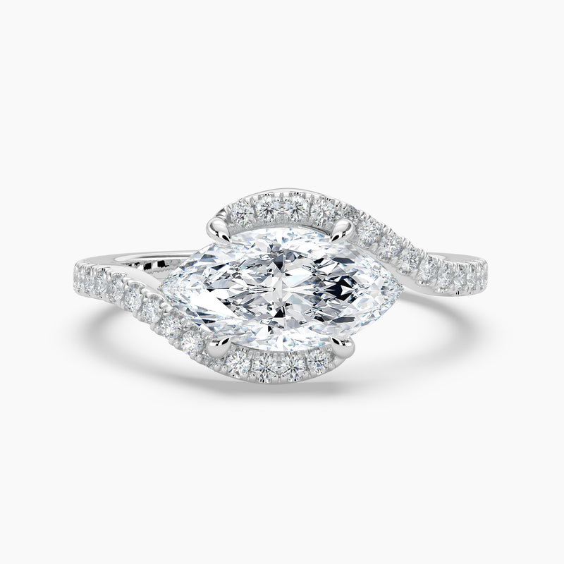 Marquise Cut 1.50 Ct Diamond Twist Pavé Bypass Halo Ring - Sterling Silver