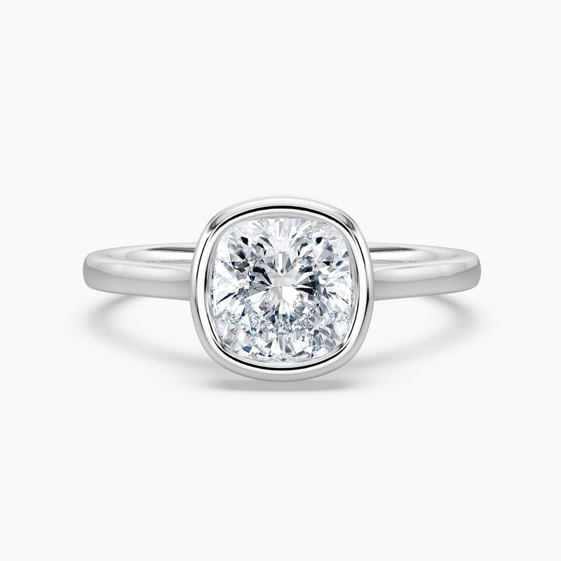 Bezel Set Solitaire Cushion Cut 2.50 Ct Lab Grown Diamond Ring - Sterling Silver