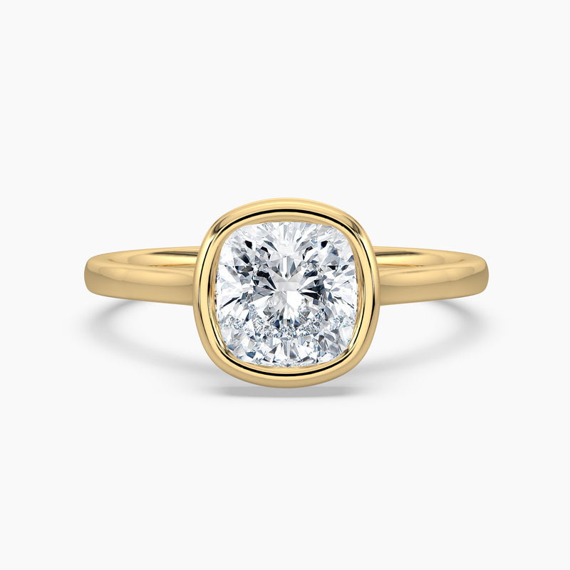 Bezel Unique Cushion Diamond Hidden Halo Engagement Ring