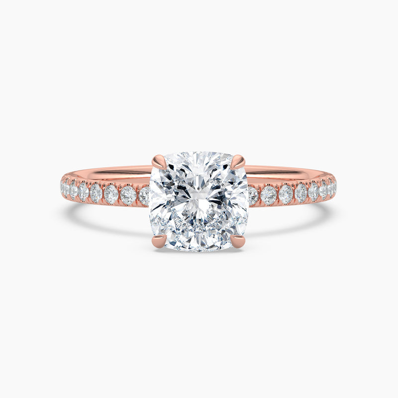 Cushion Cut 3.00 Ct Lab Grown Diamond Pavé Band Solitaire Ring - Sterling Silver