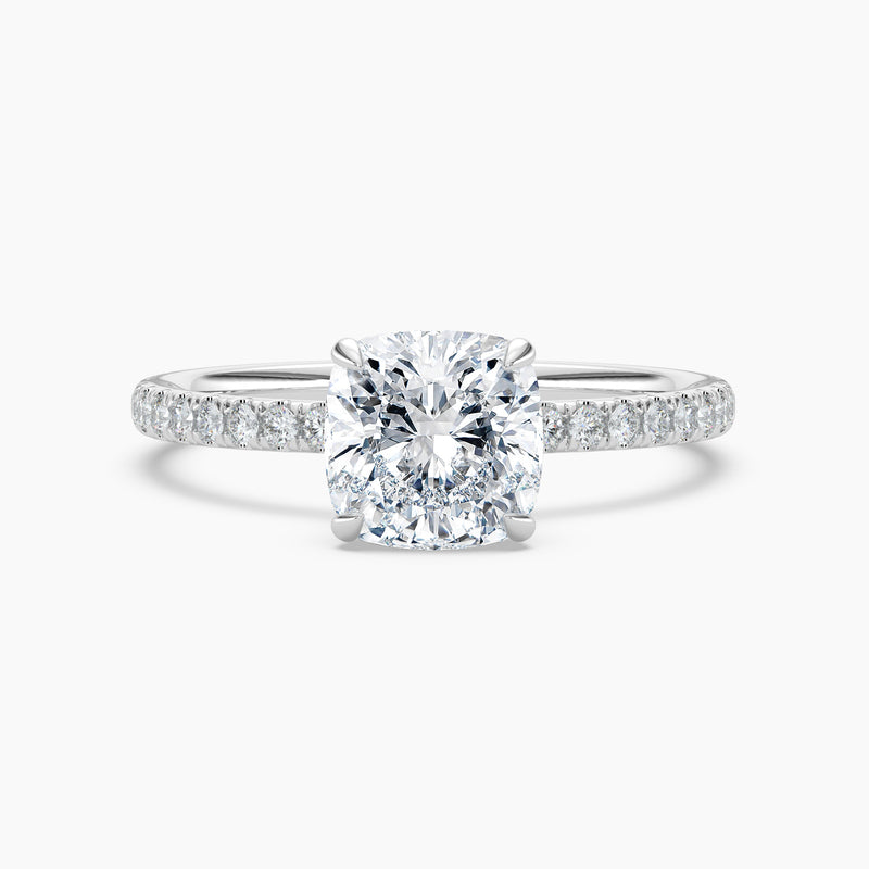 Cushion Cut 3.00 Ct Lab Grown Diamond Pavé Band Solitaire Ring - Sterling Silver