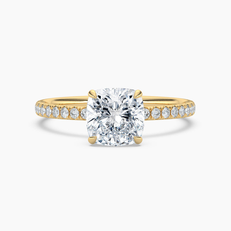 Floral Petal Cushion Diamond Accent Engagement Ring