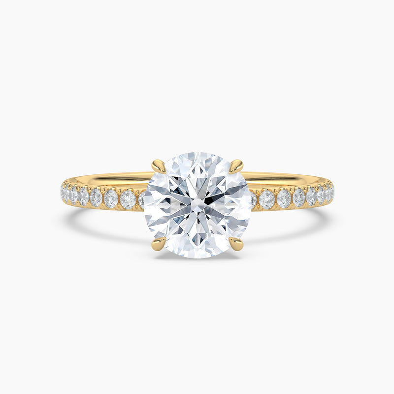 Floral Petal Round Diamond Accent Engagement Ring