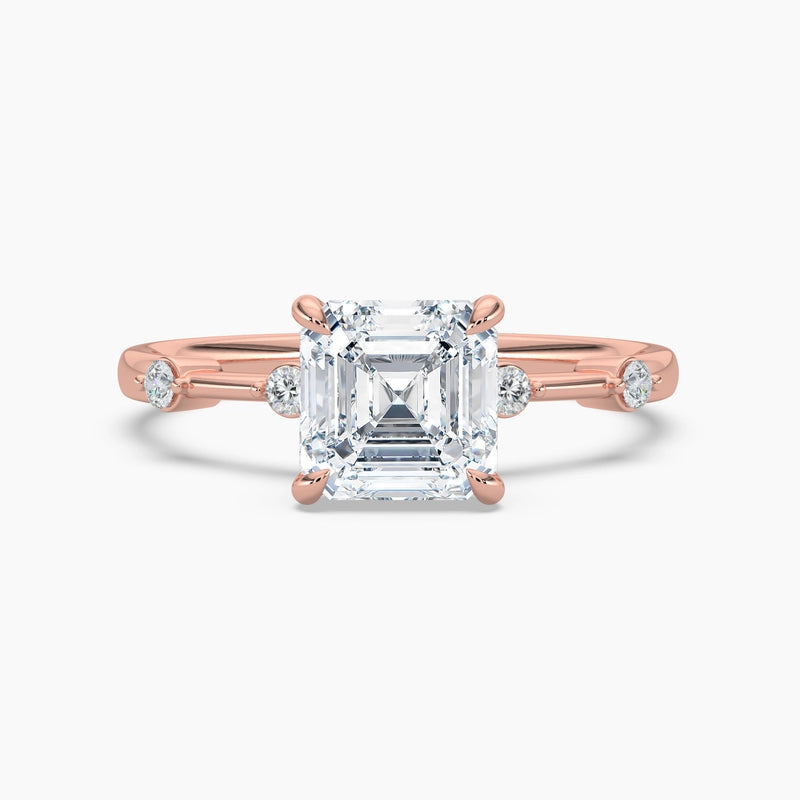 Asscher Diamond Petite Diamond Station Hidden Halo Engagement Ring