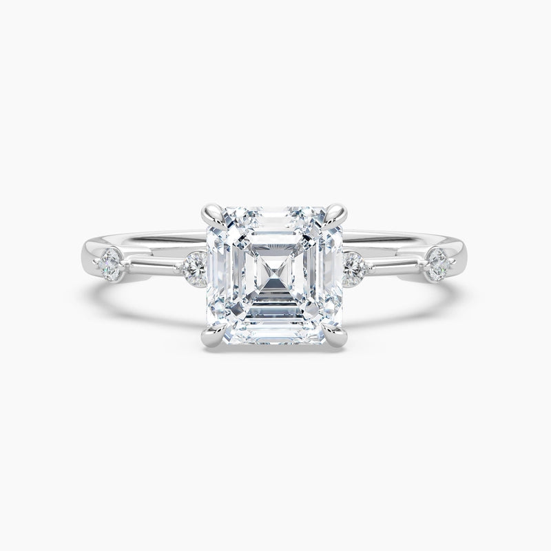 Asscher Diamond Petite Diamond Station Hidden Halo Engagement Ring