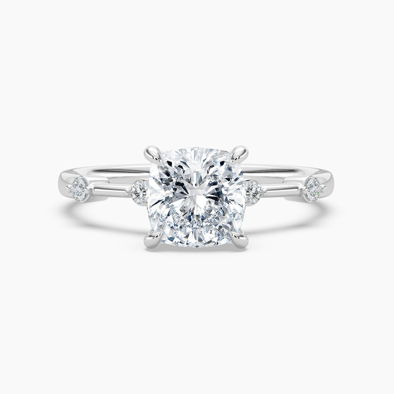 Petite Cushion Diamond Station Hidden Halo Engagement Ring