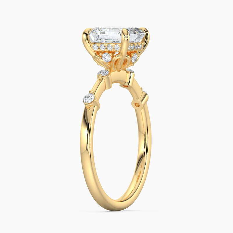 Asscher Diamond Petite Diamond Station Hidden Halo Engagement Ring