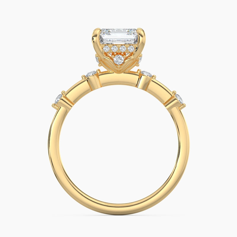 Asscher Diamond Petite Diamond Station Hidden Halo Engagement Ring