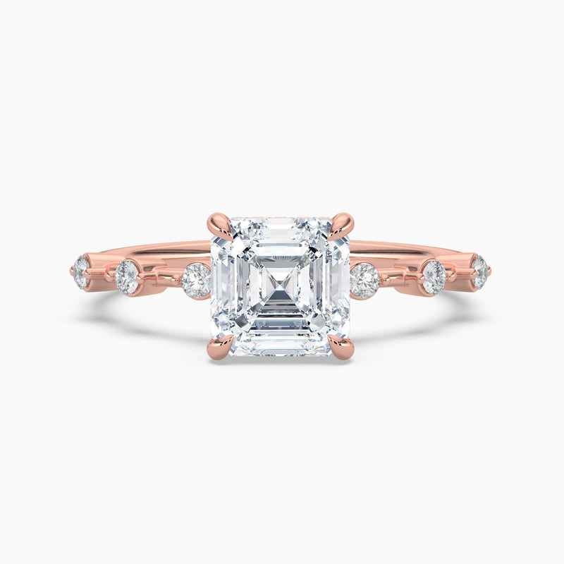 Asscher Cut 2.20 Ct Diamond Bezel Accent Band Solitaire Ring - Sterling Silver