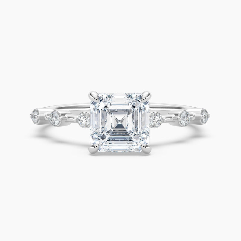 Asscher Cut 2.20 Ct Diamond Bezel Accent Band Solitaire Ring - Sterling Silver