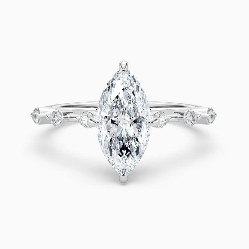 Marquise Cut 2.20 Ct Diamond Bezel Accent Band Solitaire Ring - Sterling Silver