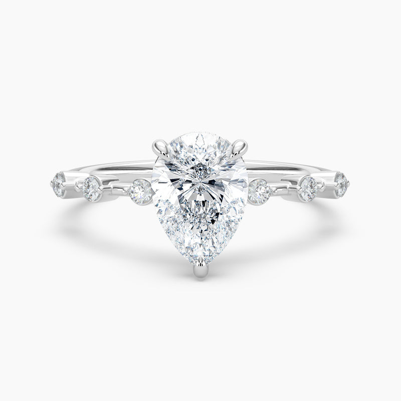 Pear Diamond Station Hidden Halo Engagement Ring