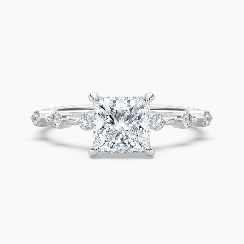 Princess Diamond Station Hidden Halo Engagement Ring