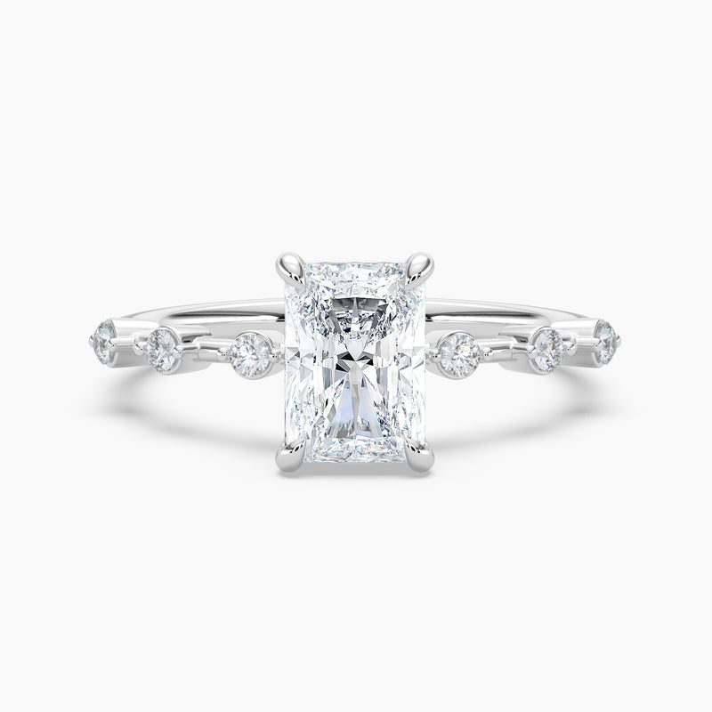 3.70 Ct Emerald Cut Lab Grown Diamond Accent Band Ring - Sterling Silver