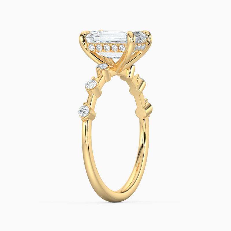 Diamond Station Emerald Cut Hidden Halo Engagement Ring