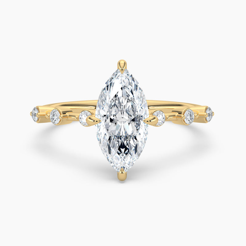 Marquise Diamond Station Hidden Halo Engagement Ring