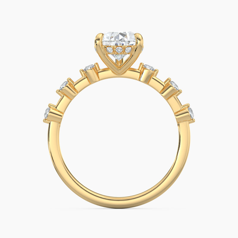 Pear Diamond Station Hidden Halo Engagement Ring