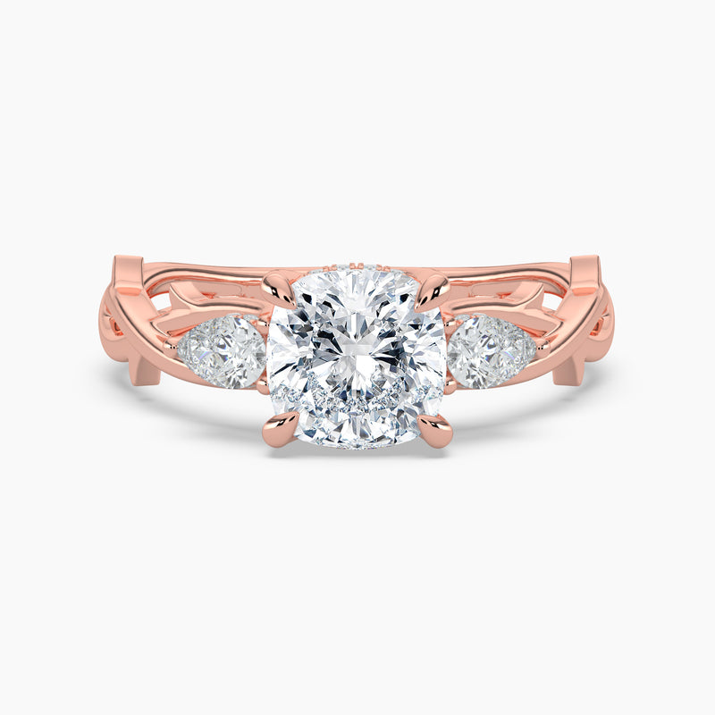 Cushion Cut 3.20 Ct Lab Grown Diamond Three Stone Ring - Sterling Silver