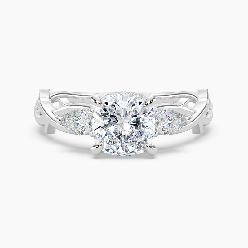Cushion Cut 3.20 Ct Lab Grown Diamond Three Stone Ring - Sterling Silver