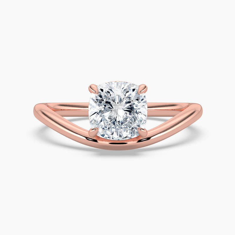 Cushion Cut 2.40 Ct Lab Grown Diamond V Shape Modern Solitaire Ring - Sterling Silver