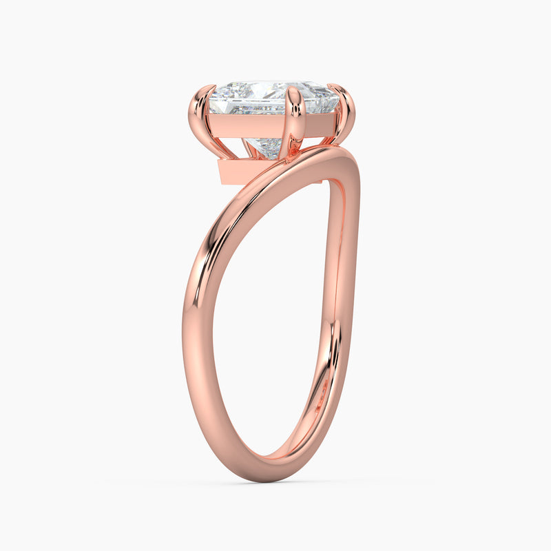 3.20 Ct Princess Cut Lab Grown Diamond Modern Bypass Solitaire Ring - Sterling Silver