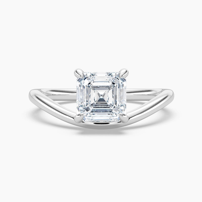 Asscher Diamond Curved Solitaire Engagement Ring