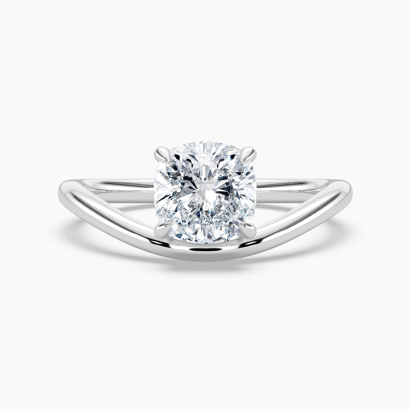 Cushion Cut 2.40 Ct Lab Grown Diamond V Shape Modern Solitaire Ring - Sterling Silver