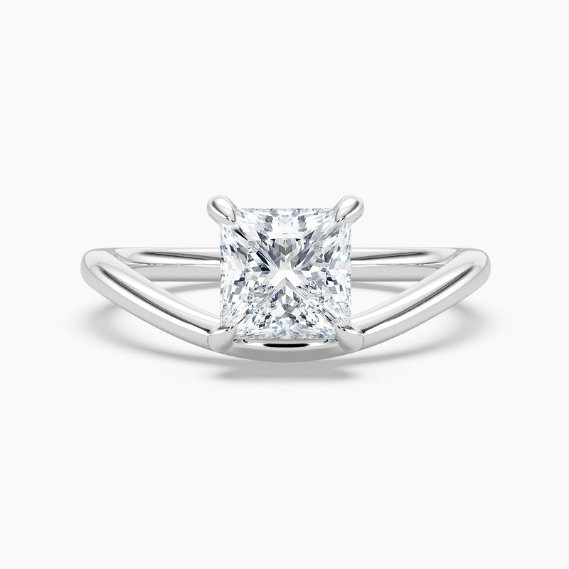 3.20 Ct Princess Cut Lab Grown Diamond Modern Bypass Solitaire Ring - Sterling Silver