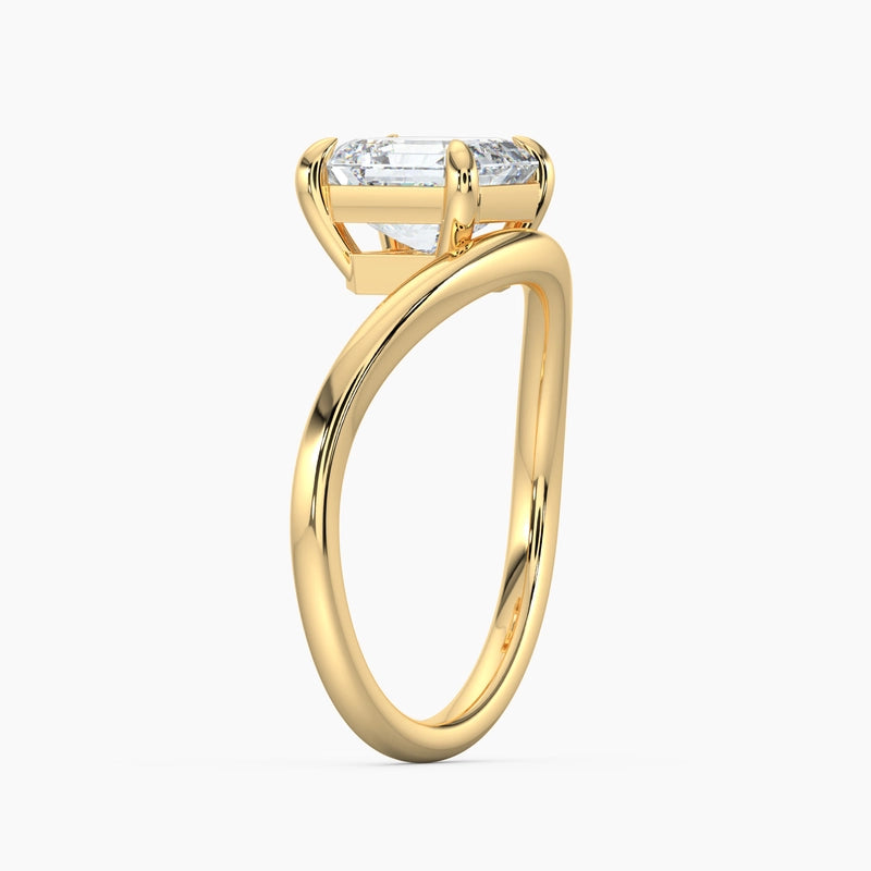 Asscher Diamond Curved Solitaire Engagement Ring