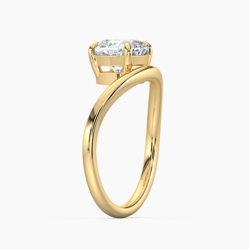 Curved Solitaire Cushion Diamond Engagement Ring