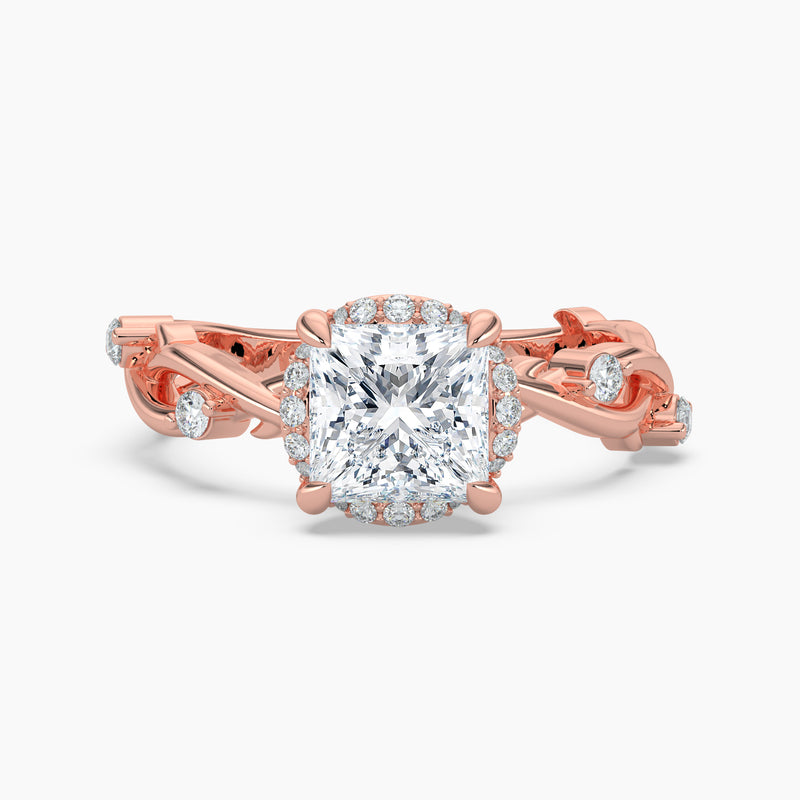 Twisted Vine Loop Princess Diamond Halo Engagement Ring
