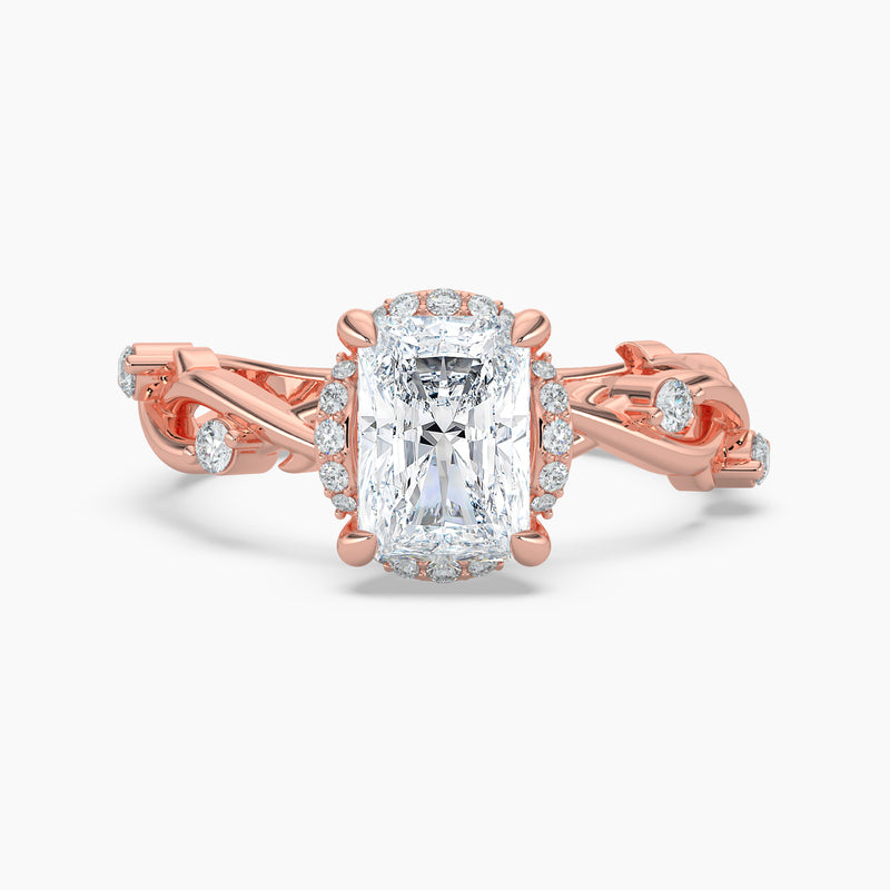 Twisted Vine Loop Radiant Diamond Halo Engagement Ring