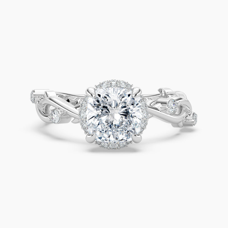 Twisted Vine Loop Cushion Diamond Halo Engagement Ring