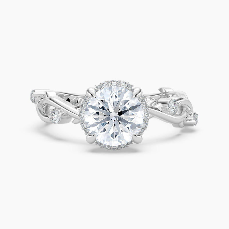 Twisted Vine Loop Round Diamond Halo Engagement Ring